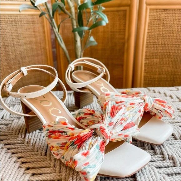 Kensie Kadence Floral Bow Satin Ankle Strap High Heel Sandal - Picture 9 of 9